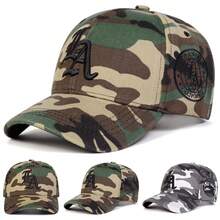 1pc Men's Gothic LA Letter Embroidery Camouflage Printed Baseball Cap, Fashionable Adjustable Sun Protection Casual Hat Suitable For Spring, Autumn Outings, Travel, Beach, Party - Multicolor - View 1