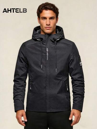  AHTELB Men's Solid Color Hooded Jacket, Soft & Comfortable, Suitable For Casual Daily Wear, Spring/Autumn