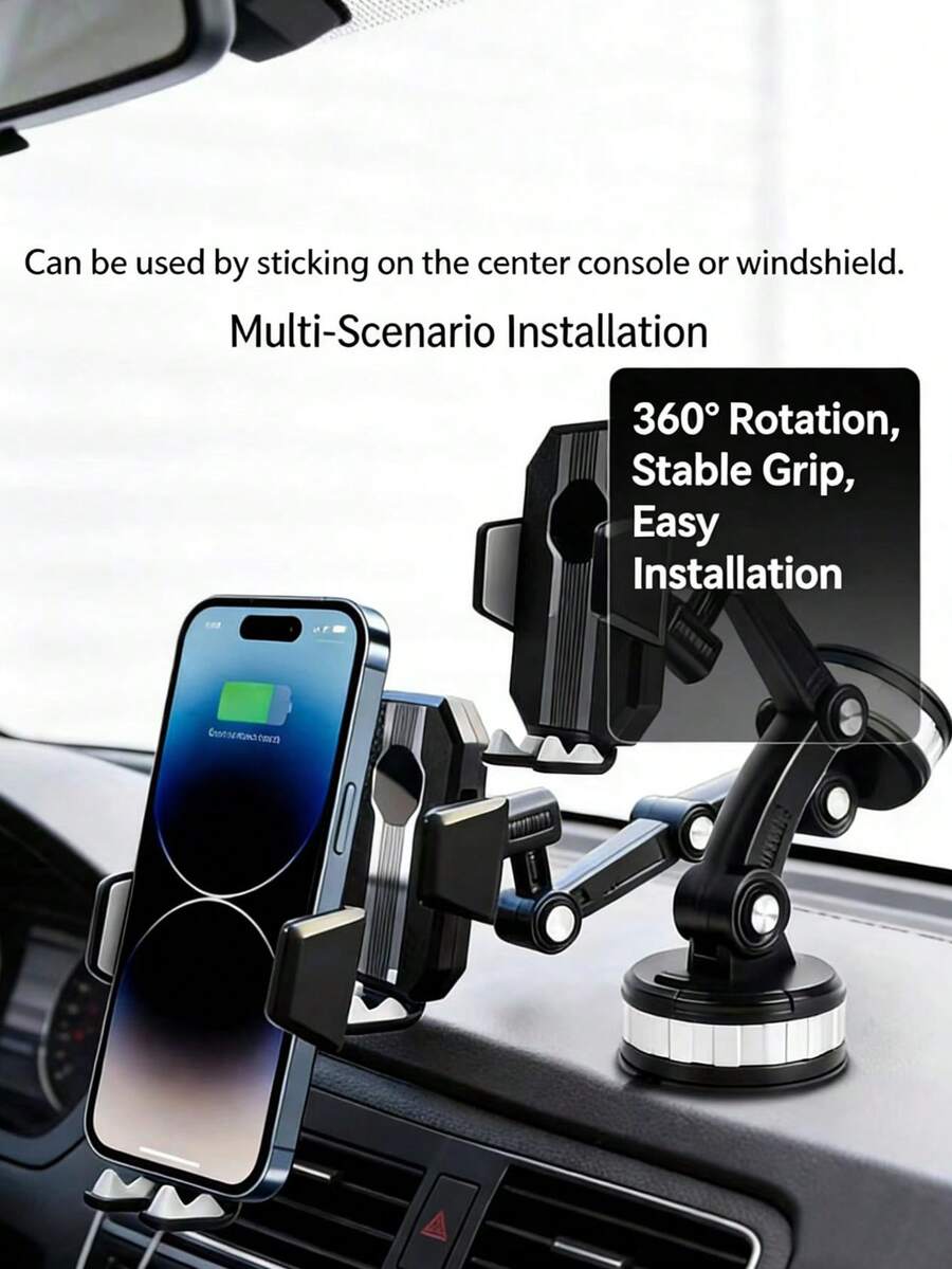 1个360度旋转手机支架 - 耐用ABS材质，可调节臂和夹式仪表盘支架，适用于轿车、卡车、工程车辆 - 360度旋轉手機支架 - 查看 1