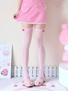 1 Pair Thin Bow Knee-High Socks For Women, Versatile For Spring/Summer - Multicolor - View 7