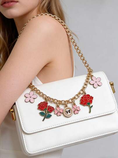 1pc 10.24 Inch Short Chain With Enamel Flower Pendant, Bag Handle Extension Chain, Suitable For Wallets, Handbags, Crossbody Bags, Bag Accessories, Wallet Accessories, Fashion Cute Bag Charm Bag Straps Bag Chain Accessories Teacher Gifts