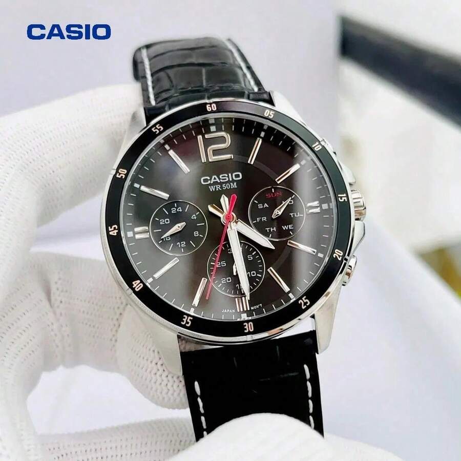 Jam Tangan Multifungsi Casio Pria dengan Tali Kulit, Tahan Air 50M, Hadiah Terbaik untuknya - Satu-Ukuran - View 1
