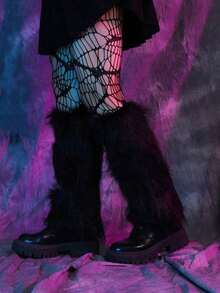 Women's Fluffy Leg Warmers - Soft & Plush Boot Covers Winter, Halloween And Santa Claus Costumes - 黑色 - 查看 3
