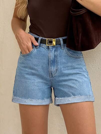 女士简约休闲百搭运动牛仔短裤，夏季