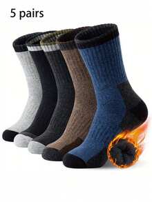 5 pares de calcetines gruesos de tripulación térmica para hombres, con forro térmico cálido para actividades al aire libre como senderismo y esquí en otoño/invierno - Multicolor - Ver 6
