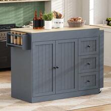 Kitchen Island On Wheels, Extendable Dining Area Kitchen Island With Spice Rack And Drawers, Mobile Freestanding Kitchen Island, Ideal For Kitchen And Dining Room - Grey - View 6