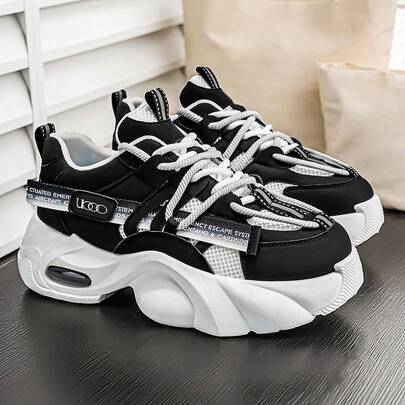 2026新款秋冬一按扣金属装饰休闲舒适运动鞋，时尚缓震厚底鞋，朋克风独特设计韩版跑步鞋，耐穿四季运动休闲鞋，圣诞节运动鞋