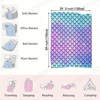 Mermaid Scale Flannel Blanket - Hypoallergenic, Stain-Resistant, Suitable For All Seasons - Modern Knitted Soft And Warm Blanket For Sofa, Chair, Car, Bed, Office - Machine Washable, Digital Printed Polyester