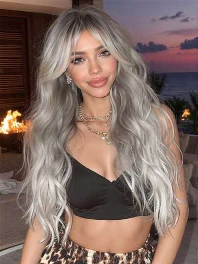 Peluca sintética de 26 pulgadas con ondas y degradado marrón, con peinado de mariposa a la moda, adecuada para mujeres y niñas, para festivales de música