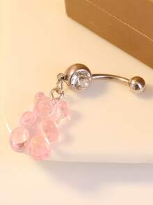 1 pieza Joyería de piercing de ombligo con diseño de oso de color caramelo, adecuado para uso diario - Rosa - Ver 5