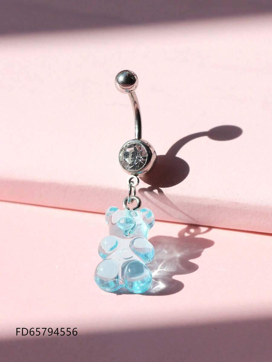 1 chiếc khuyên rốn hình động vật dễ thương, thiết kế hình gấu màu kẹo ngọt, thích hợp để đeo hàng ngày. - xanh nhạt - Xem 1