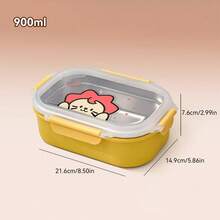 900ML 304 Stainless Steel Lunch Box With Cute Cartoon Pattern, Microwave Heatable & Leak Proof Fruit Salad Food Container, Refrigerator Fresh-Keeping Box With Lid, Portable Large Capacity Bento Boxe, Suitable For Student And Adult Use In School, Office, Outdoor Camping, Picnic, Travel,Back To School - Multicolor - View 12