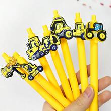12支装工程车主题圆珠笔，适用于学校、办公室、日记和送礼，返校季必备，工程车贴纸笔 - 圓形 - 查看 3