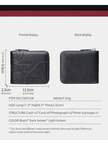 Cartera corta con cremallera para hombre, diseño vintage en relieve, múltiples ranuras para tarjetas, cartera casual y duradera - Multicolor - Ver 12