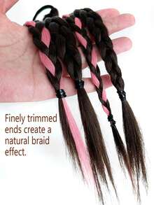2 Pieces Set Of Y2K Style Synthetic Multi-Strand Rainbow Long Braid Hair Extensions With Elastic Rubber Bands For Ponytails - Multicolor - View 7