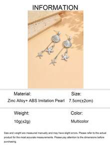 一对浪漫海洋风贝壳海星装饰流苏耳环，优雅仿珍珠耳环，迷人女士耳环，适合日常佩戴、海滩约会和度假。 - 彩色 - 查看 5