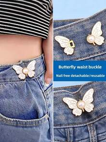 3/1 Stück Schmetterling-förmiger faltbarer Taillengürtel mit Schmetterling-Schnalle (ohne Nägel oder Nähen erforderlich), abnehmbare verstellbare Schnalle, Jeans Taillengurt mit versteckter dekorativer Schnalle, ohne Bohren erforderlich - Verschiedenfarbig - Übersicht 2