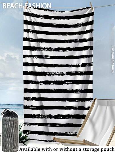 【250克超柔软速干】沙滩巾 | 70*140厘米/90*180厘米可选 | 简约黑白条纹图案 | 高吸水性便携泳巾，浴室装饰，沙滩巾 | 适用于夏季海滩、游泳、旅行、露营、健身