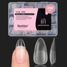 Beetles Soft Gel Nail Tips Short Almond 288pcs In 12 Sizes, Etch-X Pre-Etched Full Cover Acrylic Fake Nails Art - Bộ móng giả màu hạnh nhân cỡ trung bình 288 chiếc (móng giả phủ mờ hoàn toàn) - Xem 1
