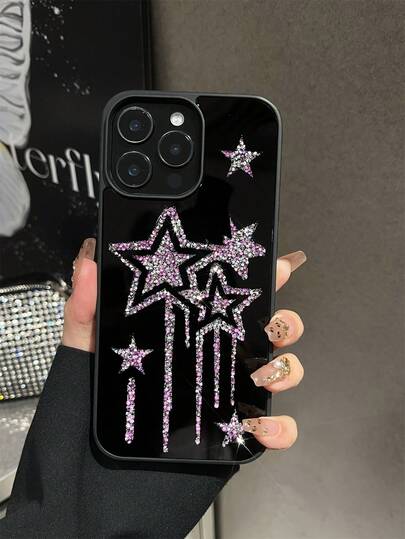 1pc Rhinestone Meteor Embedded Diamond Mirror Protective Phone Case, Comfortable Grip, Suitable For IPhone 17Pro Max/17pro/17air/17/16promax/16/16pro/16plus/15/15promax/15plus15pro/14promax/14pro/14/13promax/13/13pro/13promax/12/12promax/12pro/11/11promax/11pro