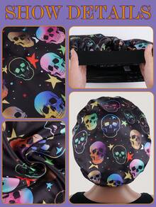 1 chiếc mũ ngủ rộng vành bằng vải satin họa tiết cung hoàng đạo dành cho nữ - màu đen - Xem 4