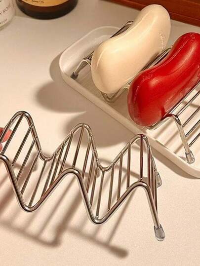 1pc Stainless Steel Wavy Soap Dish With Removable Draining Tray - Rust-Proof Soap Holder For Bathroom Shower And Kitchen Sink, Non-Slip Base, Keeps Soap Dry And Hygienic, Modern Bathroom Decor (Random Color)