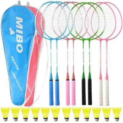 8 Pcs Badminton Rackets Set With 12 Shuttlecocks Lightweight Badminton Set Of 4 For Adults Backyard Gym Beach Outdoor Games