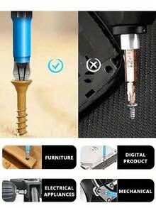 6件套磁性十字头钻头 - 防滑 PH1 PZ1 PH2 PZ2 PH3 PZ3 50mm长带齿 - 1/4英寸六角柄单头，适用于电动螺丝刀钻 - A - 查看 1