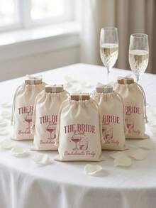 12入「Bridesmaid Club」抽繩禮品袋，適合單身女派對，創意婚禮單身女派對禮品袋，可重複使用婚禮主題收納袋，亦適用於單身女派對伴手禮、宿醉舒緩用品與節日禮物 - 多色 - 查看 3