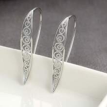 Fashionable Daily Jewelry Gift - Silver Unique Design Long Earrings, Bohemian Style Geometric Hollow Drop Earrings, Suitable For Women - Antique Silver - View 3