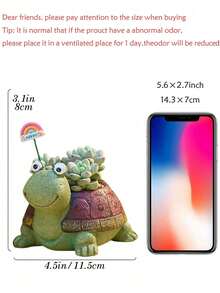 Cute Turtle Resin Planter Pot , Adorable Animal Shaped Succulent Pot With Rainbow & Star Inserts, Creative Home Decor For Living Room, Windowsill, Office Desk & Balcony, Ideal Gift For Plant Lovers, Kids & Housewarming, Perfect For Small Succulents, Herbs & Cacti - B - View 6