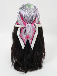 1pc 70cm New Arrival Bandana With Floral, Vine & Geometric Pattern Neckerchief Headscarf - Multicolor - View 5