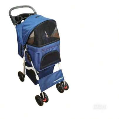 Carreola Para Mascota Perros Gatos Plegable Con Cinturón Azul