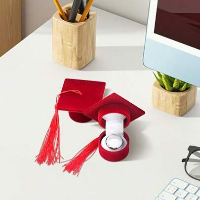 1pc Graduation Cap Shaped Jewelry Box, University Graduation Gift, Badge Pendant, Jewelry, Earrings, Necklace Storage Box, Student Birthday Gift Box