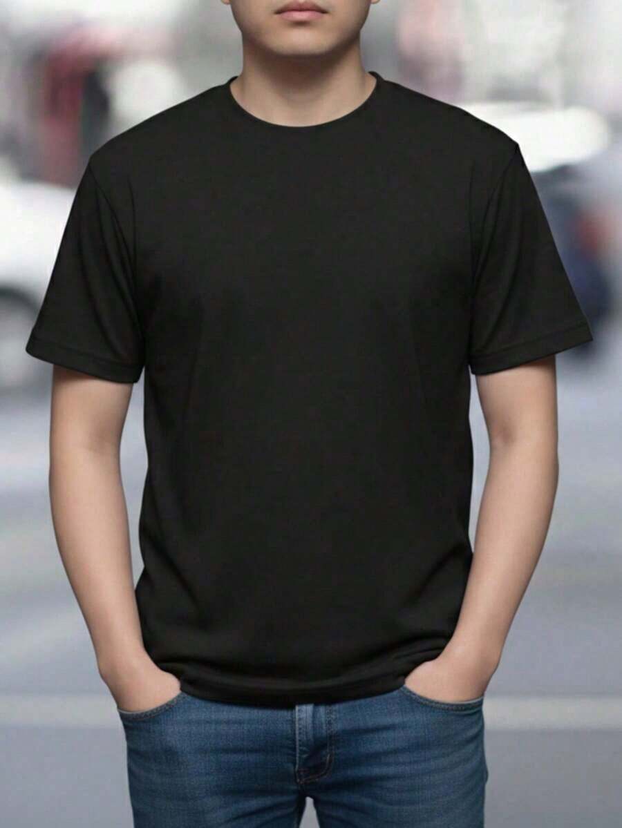 PLAYERA MANGA CORTA CUELLO REDONDO LISA - Negro - Ver 1