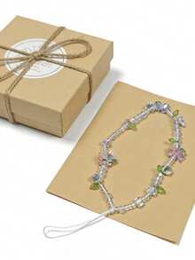 1条男女通用简约亮面花卉手机挂绳，时尚腕带，耐用手机挂饰，适合户外、旅行、运动、办公、学校、海滩、泳池等场合，兼容、Galaxy及其他配件 - 白色 - 查看 6