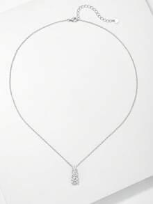 1pc Minimalist Fashionable S925 Sterling Silver Zirconia Necklace, Suitable For Women's Daily And Date Wear, Women's Jewelry Gift - Silver - View 3