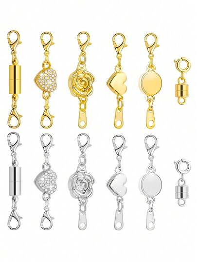 Set de 12 piezas de accesorios de joyería con cierre magnético en forma de corazón y redondo para hacer pulseras y collares
