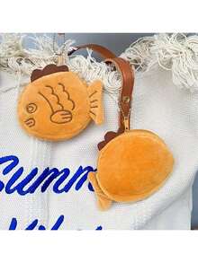 1pc Cute Plush Fish Coin Purse, Mini Zipper Wallet With Keychain, Bag Charm Keyring, Student Backpack Keychain Pendant, Suitable As Small Gift For Girlfriend/Best Friend - New Material - Upgraded Fabric, Brown 1 Piece - View 6