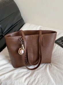 Große Kapazität Stein-Textur Handtasche, Neuankömmling hochwertige vielseitige Pendler-Schultertasche für Frauen - Braun - Übersicht 5