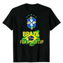 Brazil National Football Team FIFAs World Cup 2026 T-Shirt, World Cup 2026 T-Shirt Short Sleeve - 黑色 - 查看 1