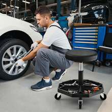 COSTWAY Height Adjustable Rolling Creeper Stool, Rolling Garage Seat W/ Tool Storage Tray, 4 Universal Wheels, 360° Rotation, Functional Pneumatic Mechanic Stool For Repair Shop, 330 LBS Max Load, Black - A - View 10
