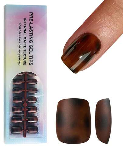 150pcs Short Square Matte Fake Nails, Brown And Black Leopard Marble Pattern Soft Gel Nail Tips, Durable And Reusable, 15 Sizes For DIY Manicure, Suitable For Women And Nail Salons, Can Be Used As Gifts