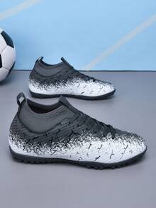 1 Pair Unisex High-Top Football/Soccer Shoes, Outdoor Team Sports Cleats For Adults & Students, Suitable For Artificial Turf, Includes Lace-Up Closure, Leather Material, Lightweight High-Performance Professional Soccer Boots, Factory Direct - Gray - View 4