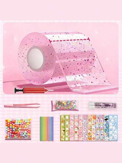 1 Kit de fabricación de burbujas con cinta nano (el color de la cinta se envía al azar, las combinaciones de colores y patrones de los accesorios son aleatorias, sujetas a las imágenes del producto real) Temporada de regreso a clases