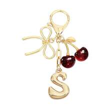 Bow & Cherry Decor Bubble Letter Keychain - Gold Letter Charm Bag Accessory, Cute Handbag Decoration - Red - View 32