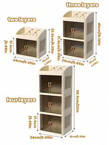 Makeup Storage Box, Acrylic Foldable Sliding Door Design, Transparent Lid Cosmetic Display Cabinet, Large Capacity Skincare & Beauty Organizer, Ideal Gift For Women, Suitable For Bedroom And Bathroom Vanity, Stores Lipsticks, Brushes, Nail Polish, - Multicolor - View 4