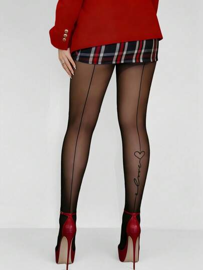 1双女士新款后缝心形图案薄款连裤袜，适合日常穿着和婚礼搭配，是春夏的理想之选，也适合各种节日穿着。