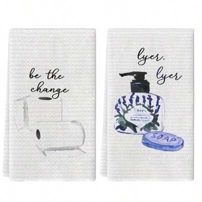 2pcs Set, Toilet Paper, Hand Soap, Kitchen Towels, Tea Towels, Bathroom Decor 16 X 24 Inches, Cleaning Cloths, Machine Washable & Reusable, Dish Towels, Birthday Gift, Housewarming Gift For Friends, Kitchen Accessories, Household Essentials, Suitable For Home Cooking, Baking, Bathroom Cleaning, Outdoor Activities And Tea Party Decoration. Exquisite Design Enhances Home Decor