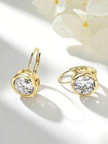 XUJIA 一对女士925纯银圆形贝壳耳环，镶嵌6.5毫米和8毫米莫桑石耳坠，永恒时尚耳环，婚礼新娘珠宝礼物 - EMO-531 - 查看 9